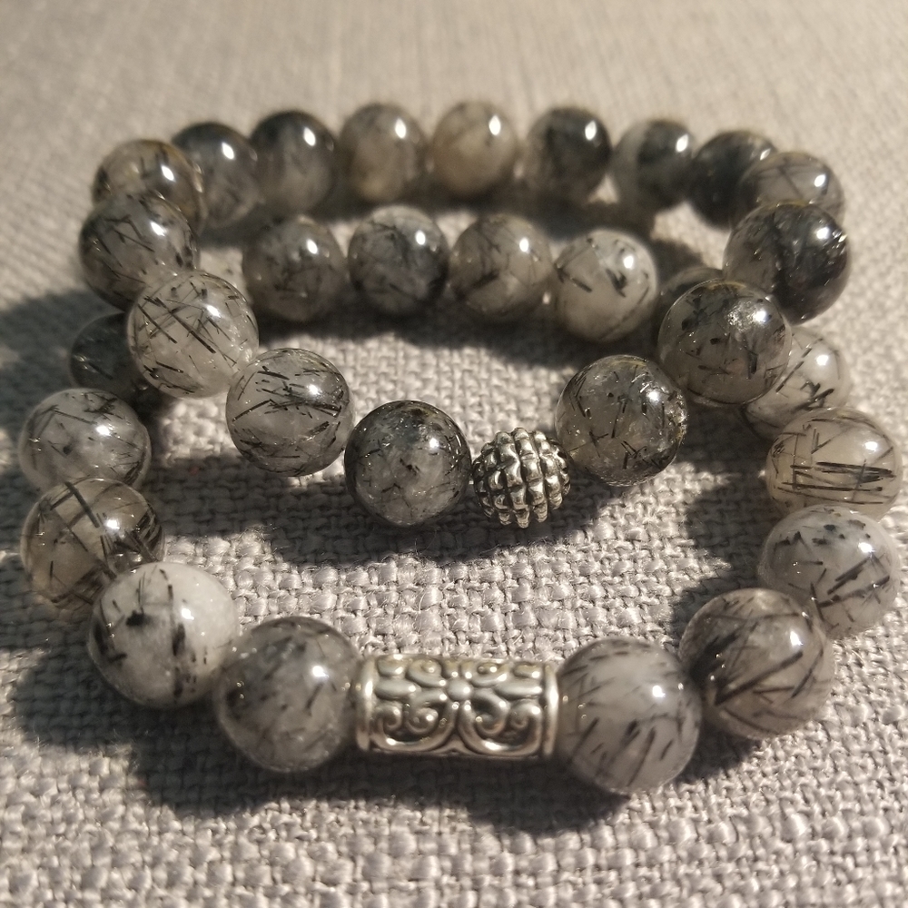 Black Tourmaline Quartz Bead Bracelet